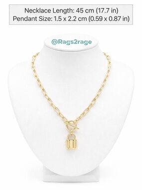 18K Gold Plated Padlock Toggle Necklace Stainless Steel Chain